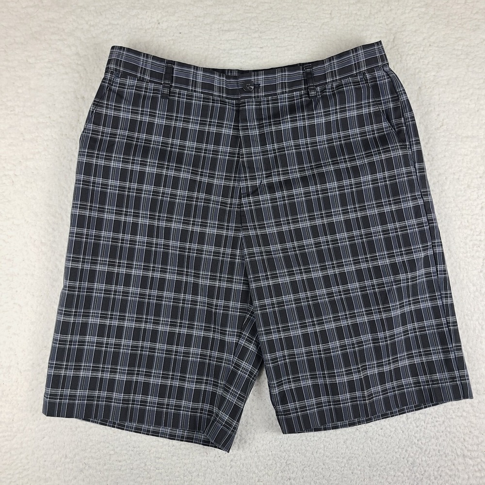 Adidas Shorts Mens 34 Black‎ Gray Purple Plaid 10" Casual Chino Performance Golf